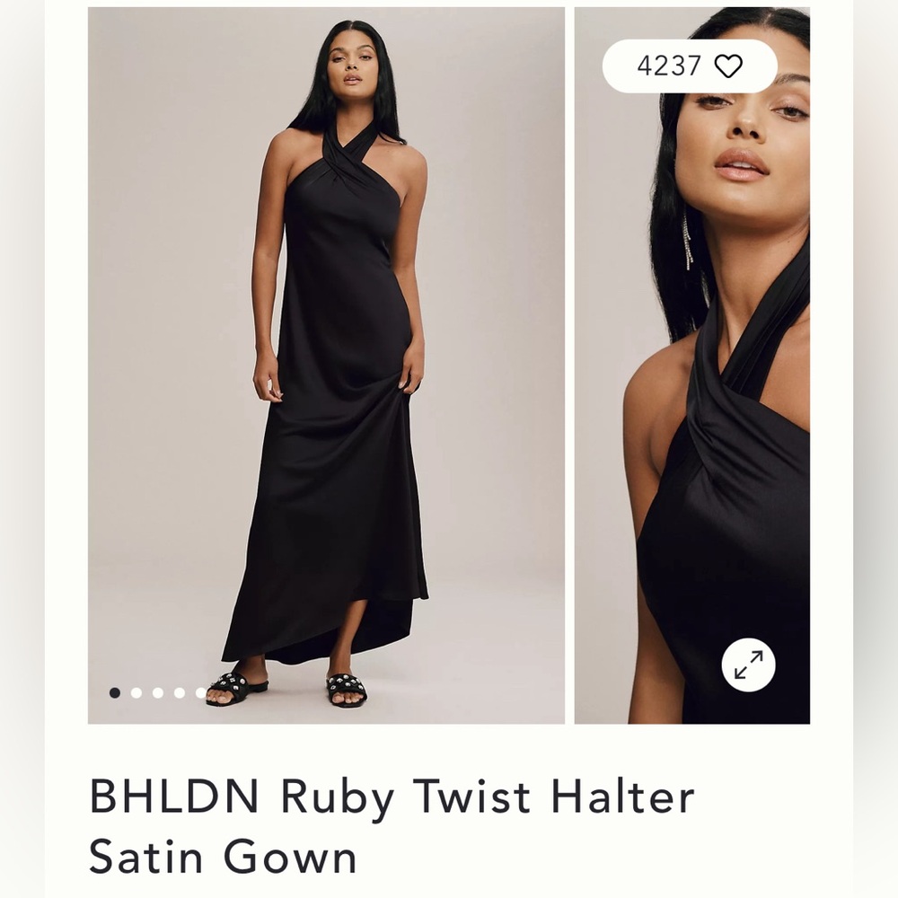 Bhldn ruby twist halter satin gown - black